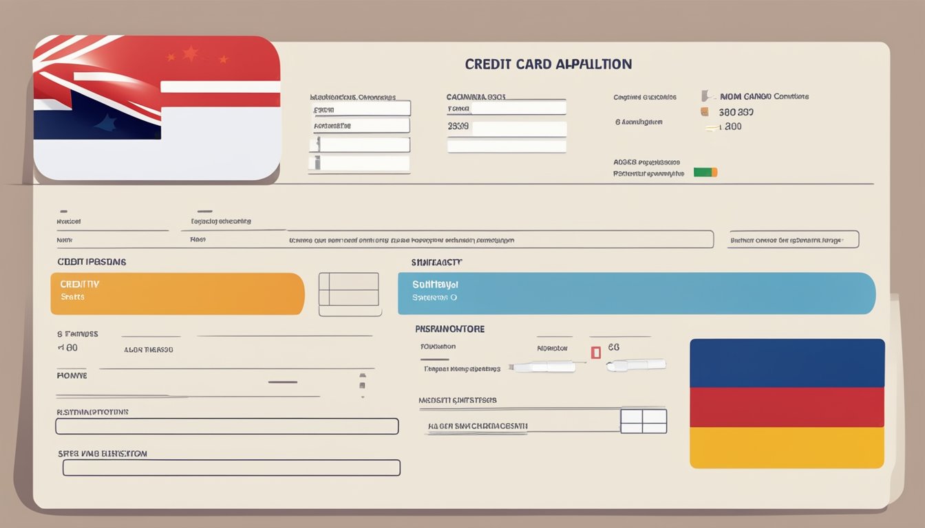 A credit card application form with eligibility criteria listed, with a Singaporean flag in the background