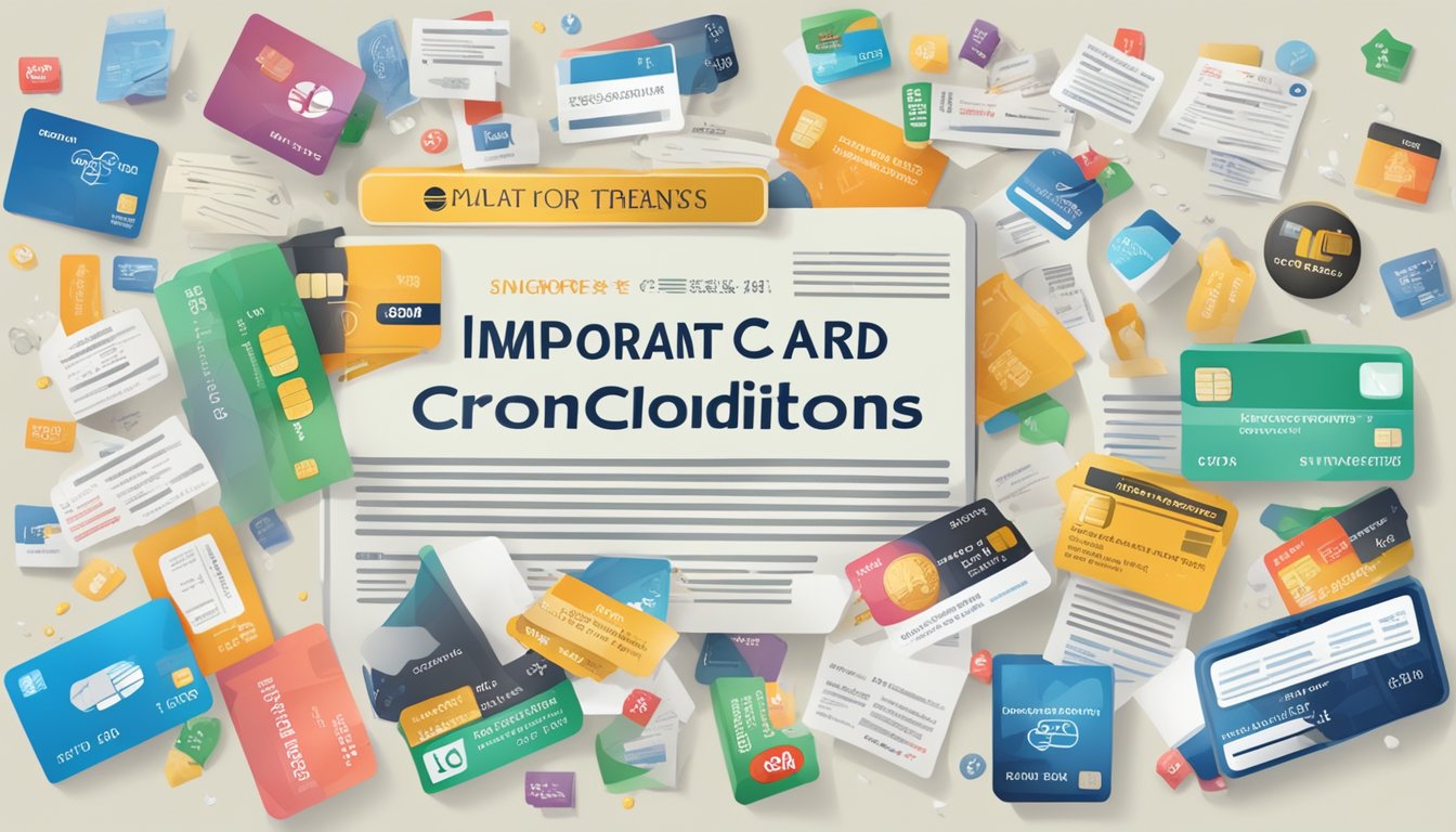 A credit card with "Important Terms and Conditions" displayed prominently, surrounded by various offers for bad credit in Singapore