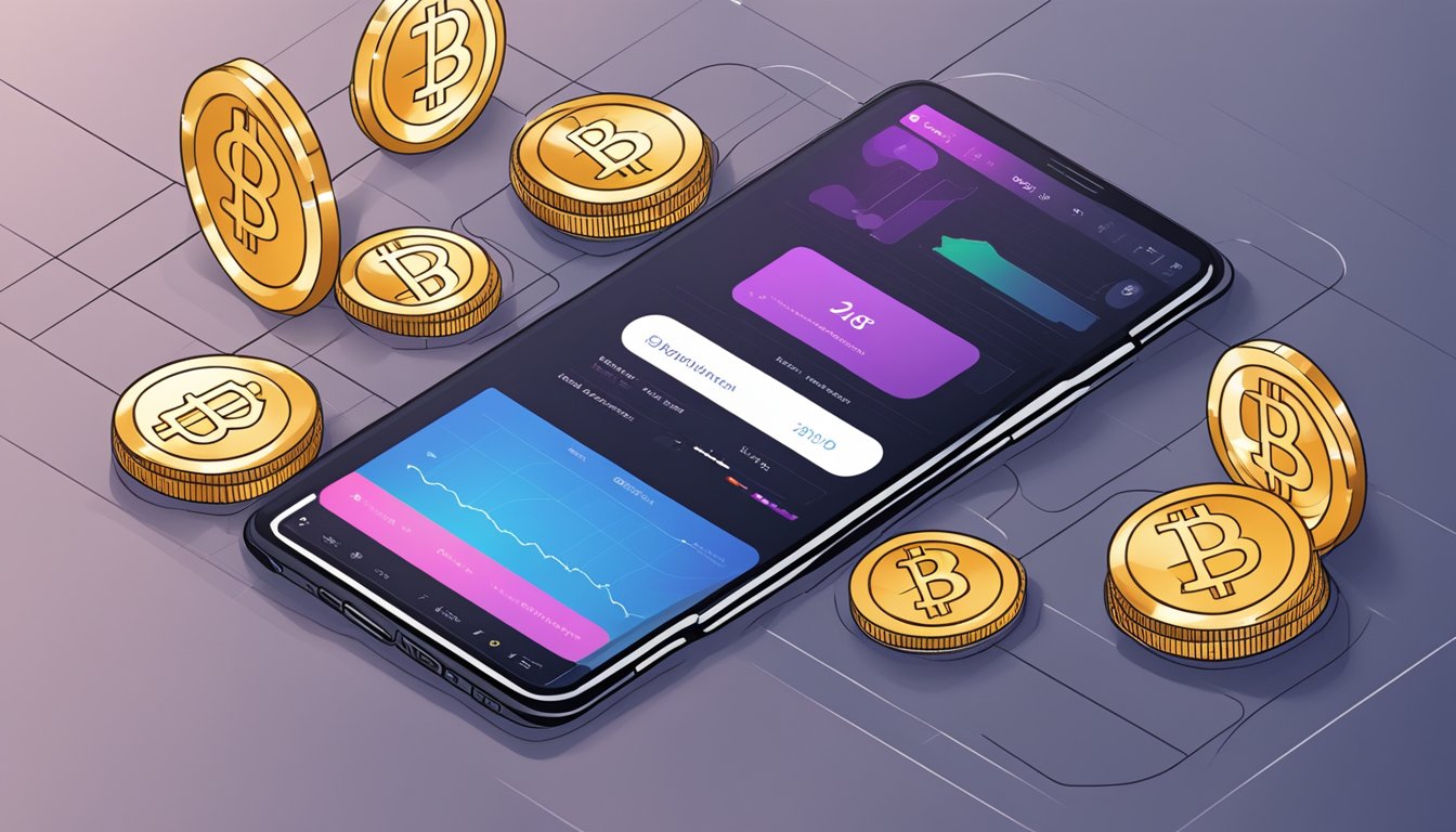 A sleek, modern crypto wallet interface displayed on a digital device with advanced features and investment strategies highlighted