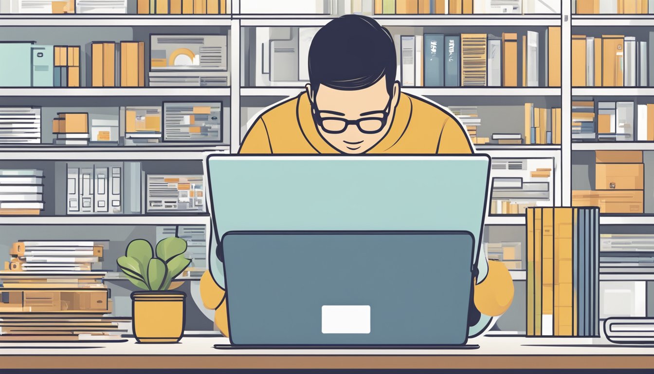 A person using a laptop to access the DBS website, with a focus on the different account types available for maximising finances in Singapore