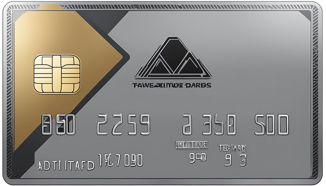 A sleek, metallic credit card with the DBS Altitude Card logo, featuring a bold and modern design with an emphasis on travel rewards and benefits