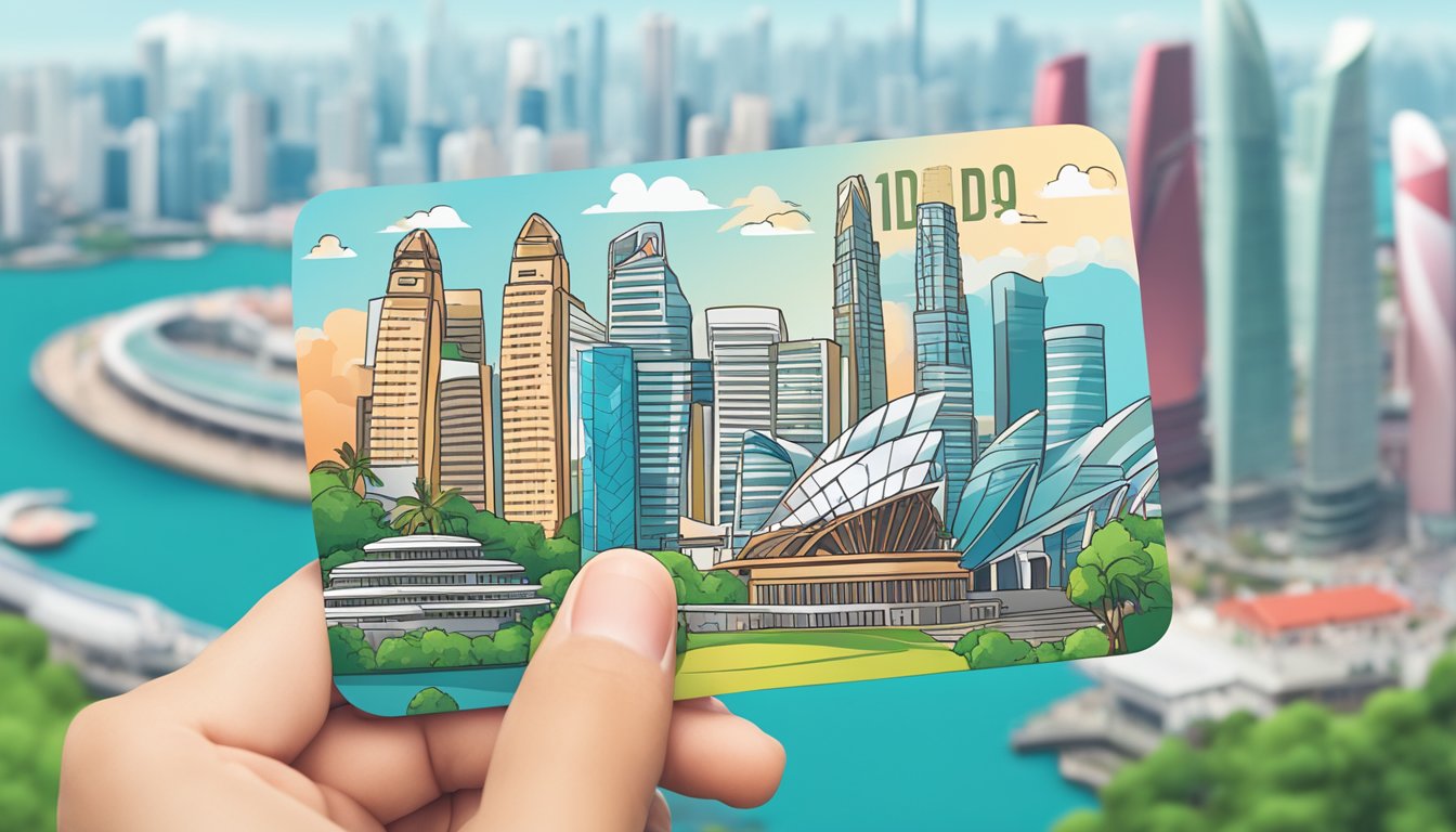 A hand holding a DBS Altitude Card against a backdrop of iconic Singapore landmarks