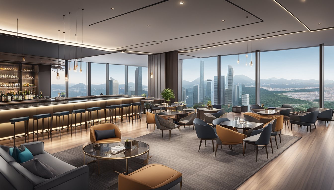 The DBS Altitude Lounge in Singapore exudes modern elegance with its sleek design and panoramic city views