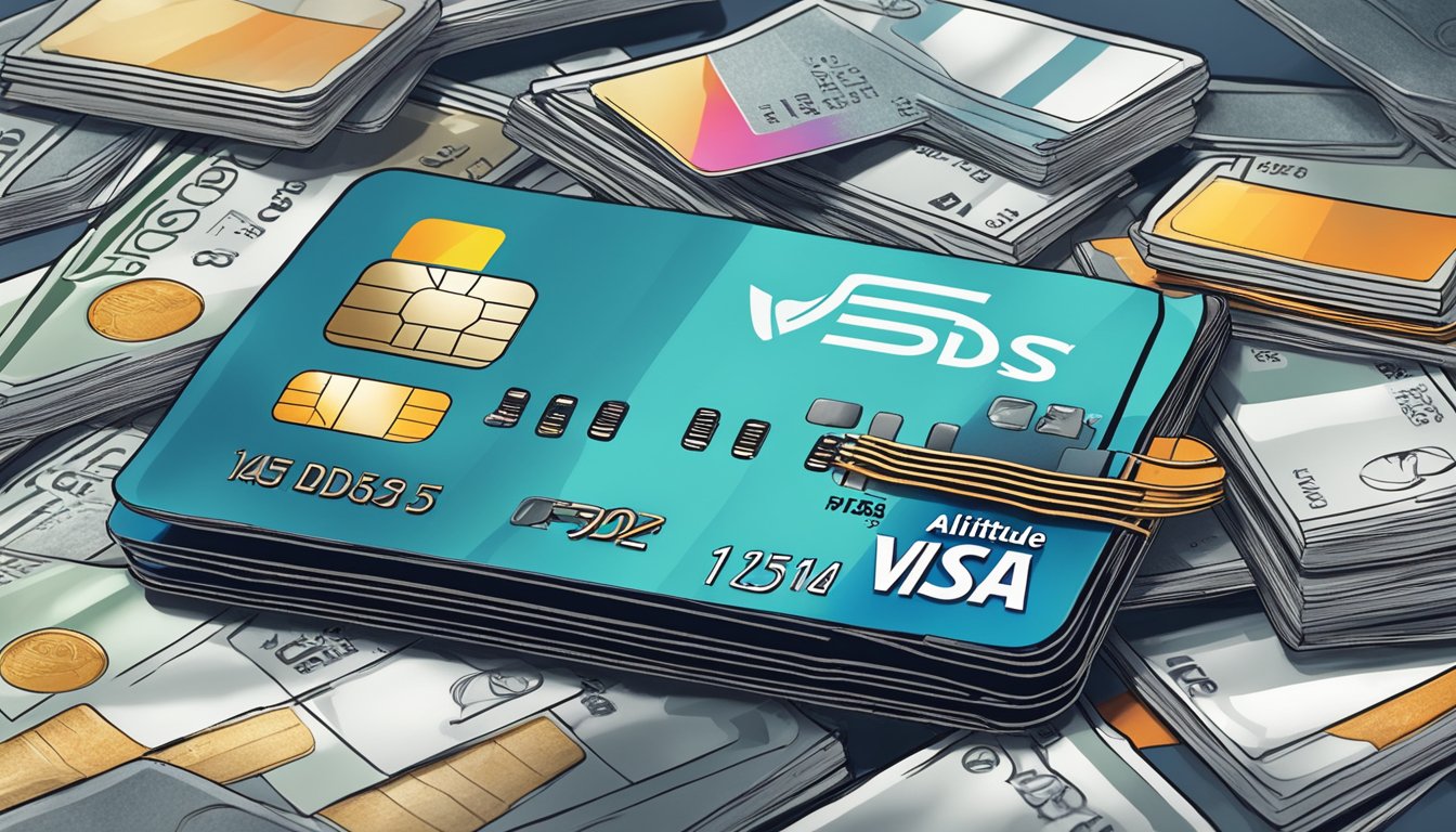 A credit card surrounded by various fees and charges, with the DBS Altitude Visa Signature Card logo prominent