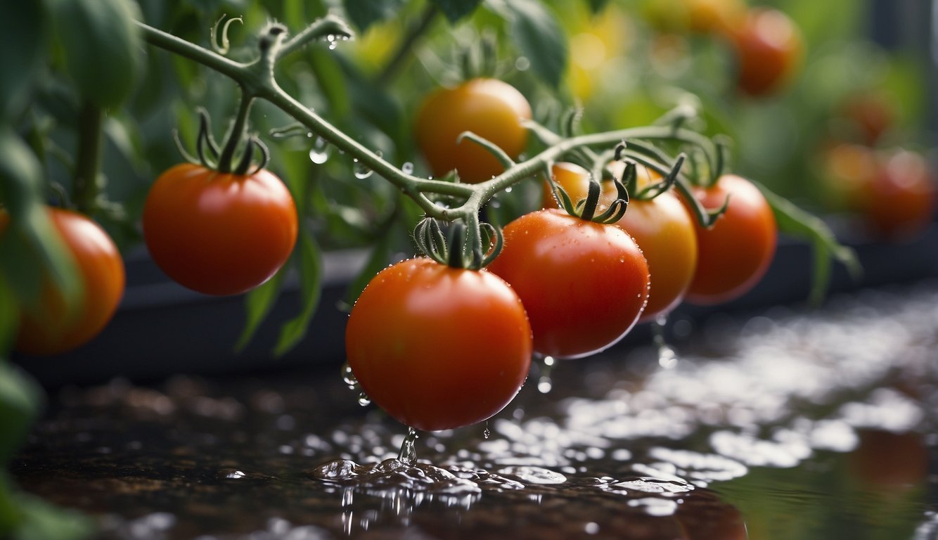 Tomatoes wilt as water is poured in a companion planting and crop rotation garden