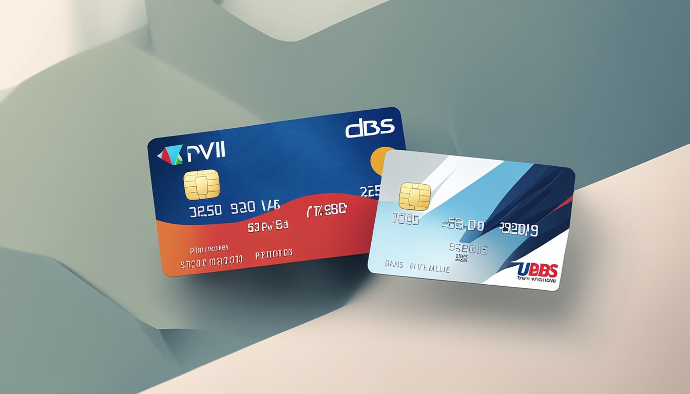 Two credit cards side by side, with the DBS Altitude and UOB PRVI Miles logos prominently displayed. The cards are positioned against a clean, modern background
