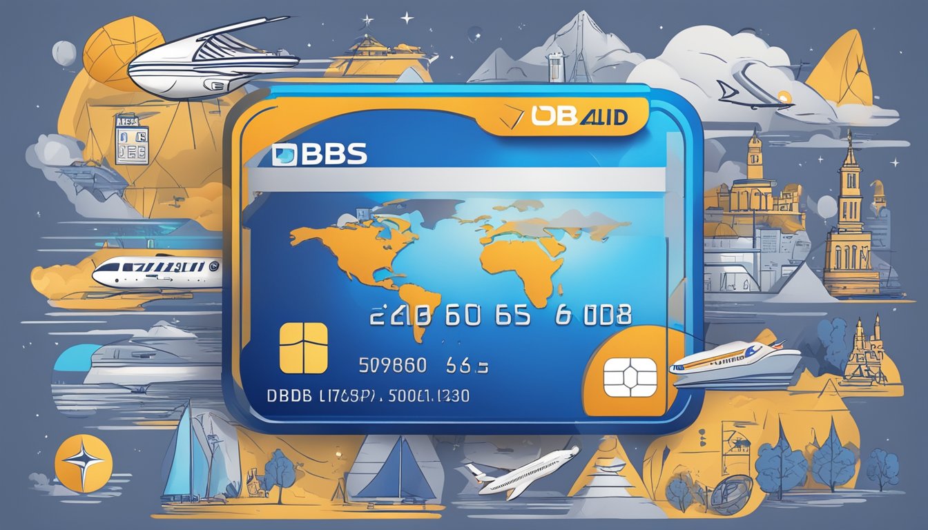 A credit card with "dbs altitude" and "uob prvi miles" logos surrounded by travel icons and luxury perks