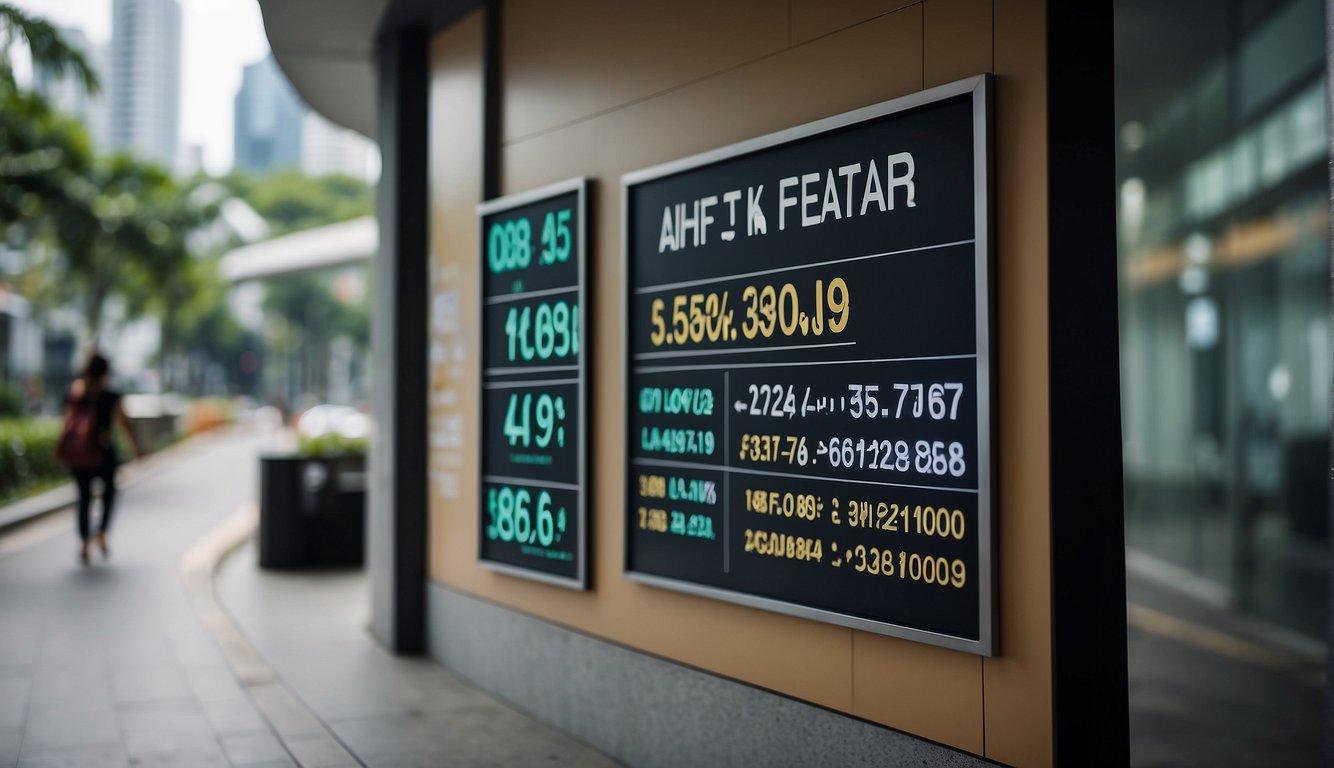 A money lender in Singapore displays their interest rates on a signboard outside their office, with clear and bold lettering for easy understanding