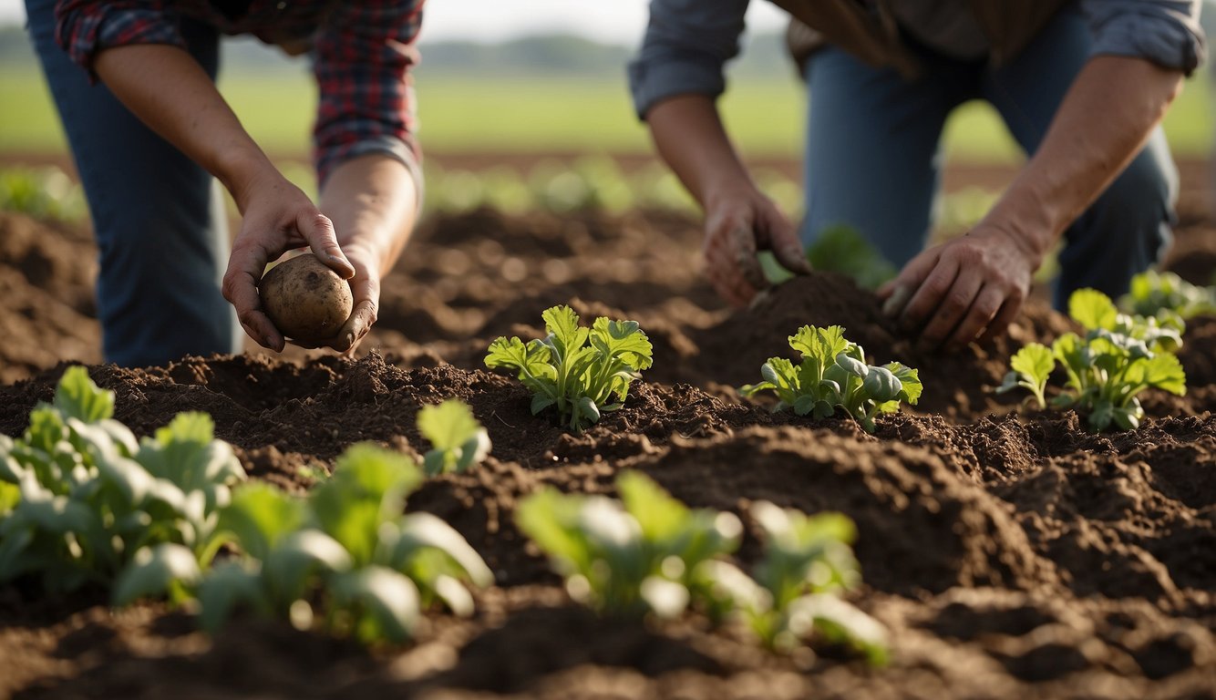 Farmers dig up rows of early potatoes, carefully lifting the tender tubers from the soil and placing them in baskets