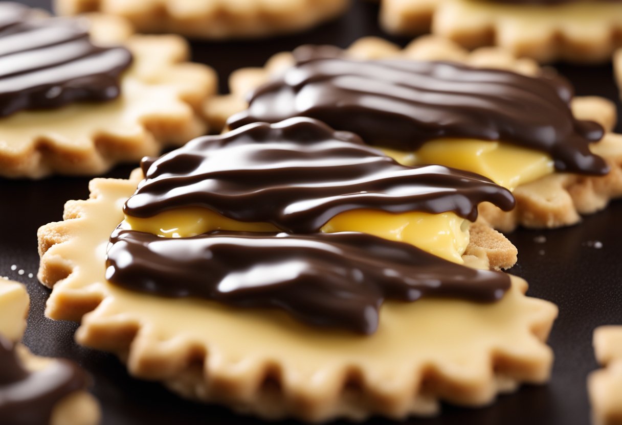 Melted butter poured over saltine crackers, topped with brown sugar, baked until bubbly, then covered with melted chocolate and spread evenly