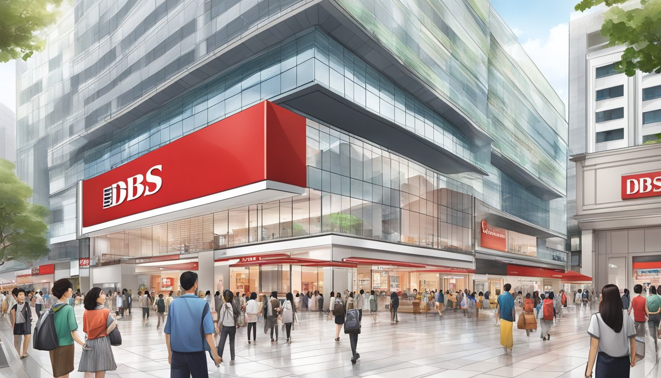 The DBS Bank at Takashimaya Shopping Centre in Singapore, with its modern architecture and sleek signage, stands out among the bustling crowd