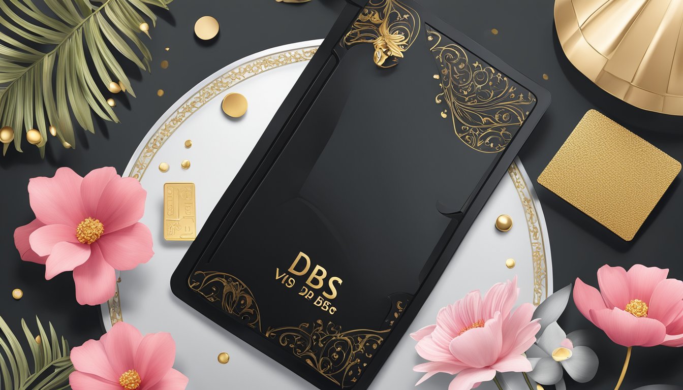 A luxurious black DBS Visa card surrounded by exclusive rewards and DBS points in Singapore