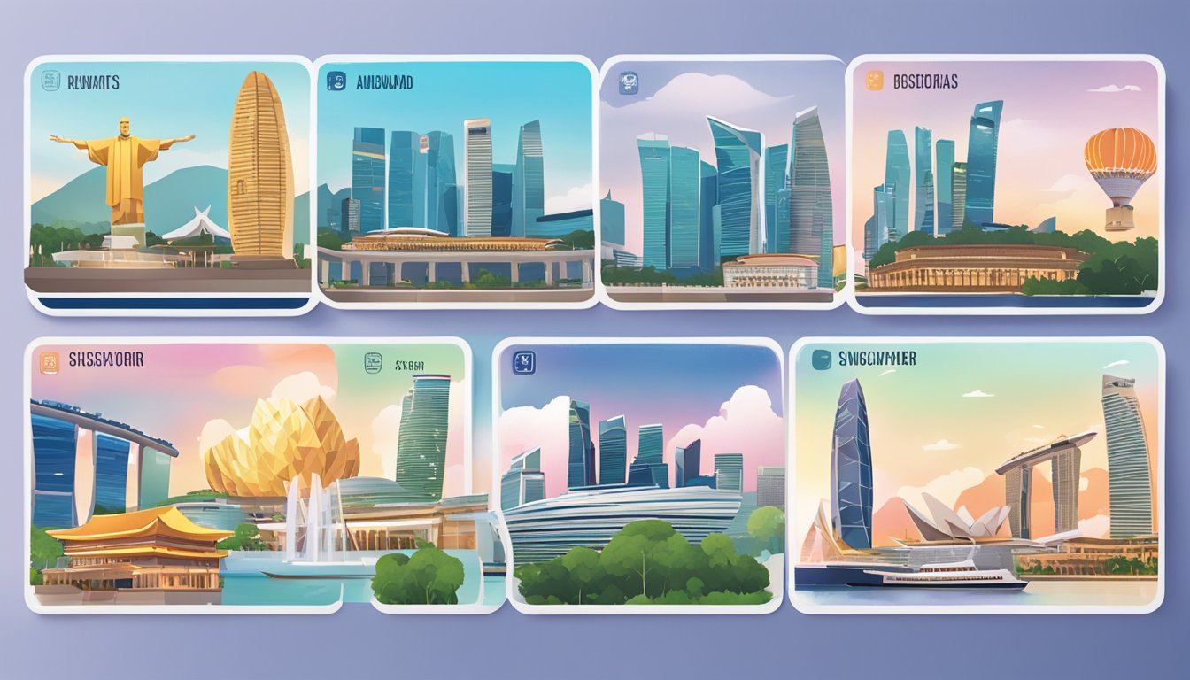 A stack of DBS reward cards displayed with Singapore landmarks in the background