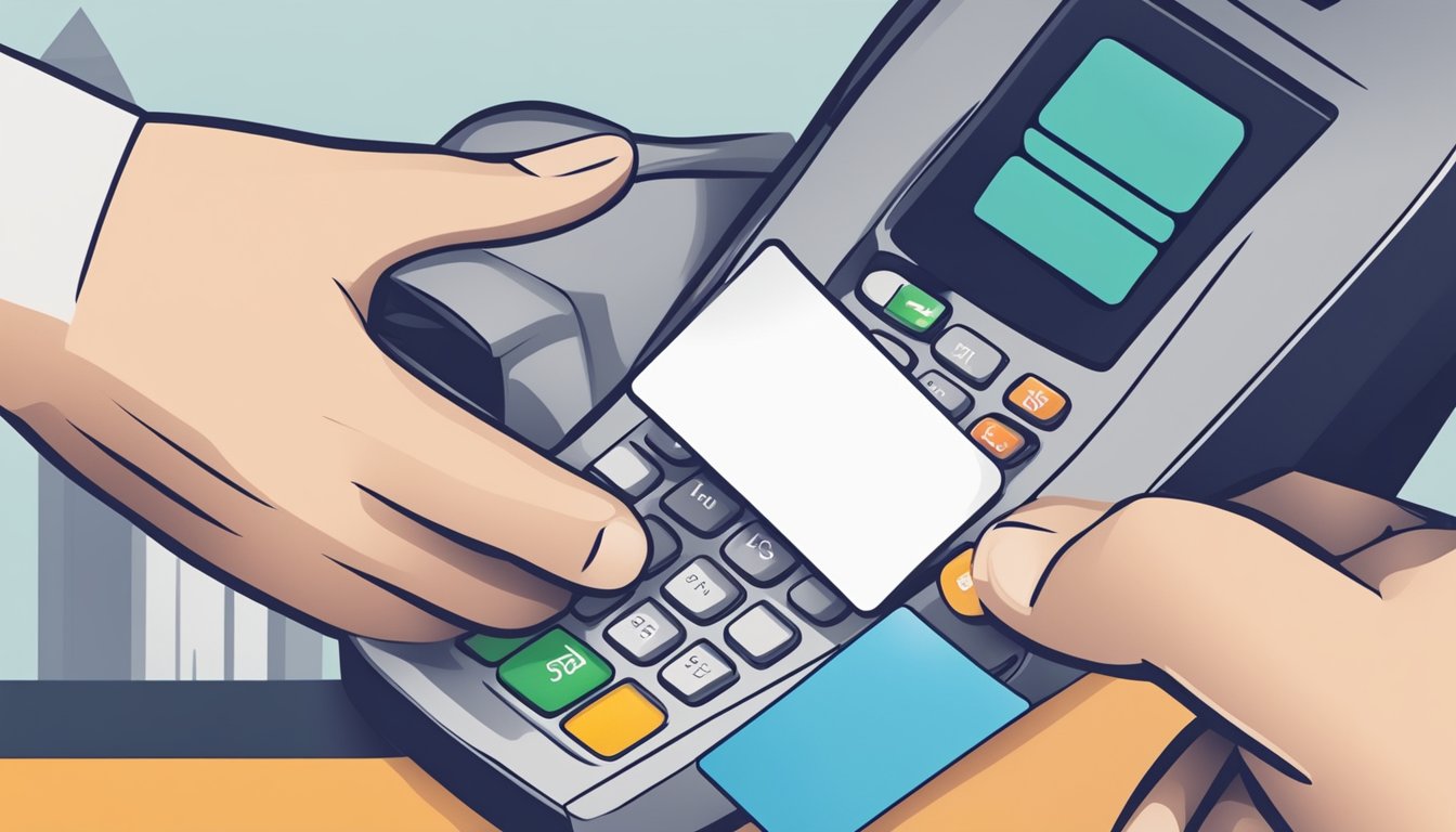 A person swiping a credit card to pay the annual fee for their DBS Cashline account in Singapore