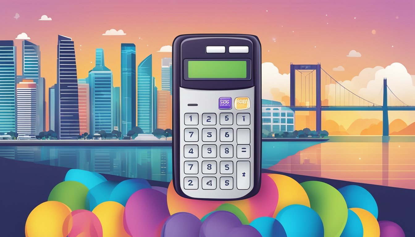 A colorful banner displays "Promotions and Offers" above a cashline calculator with the Singapore skyline in the background