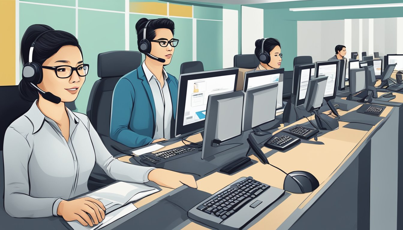 A call center agent in Singapore educates clients on fraud prevention