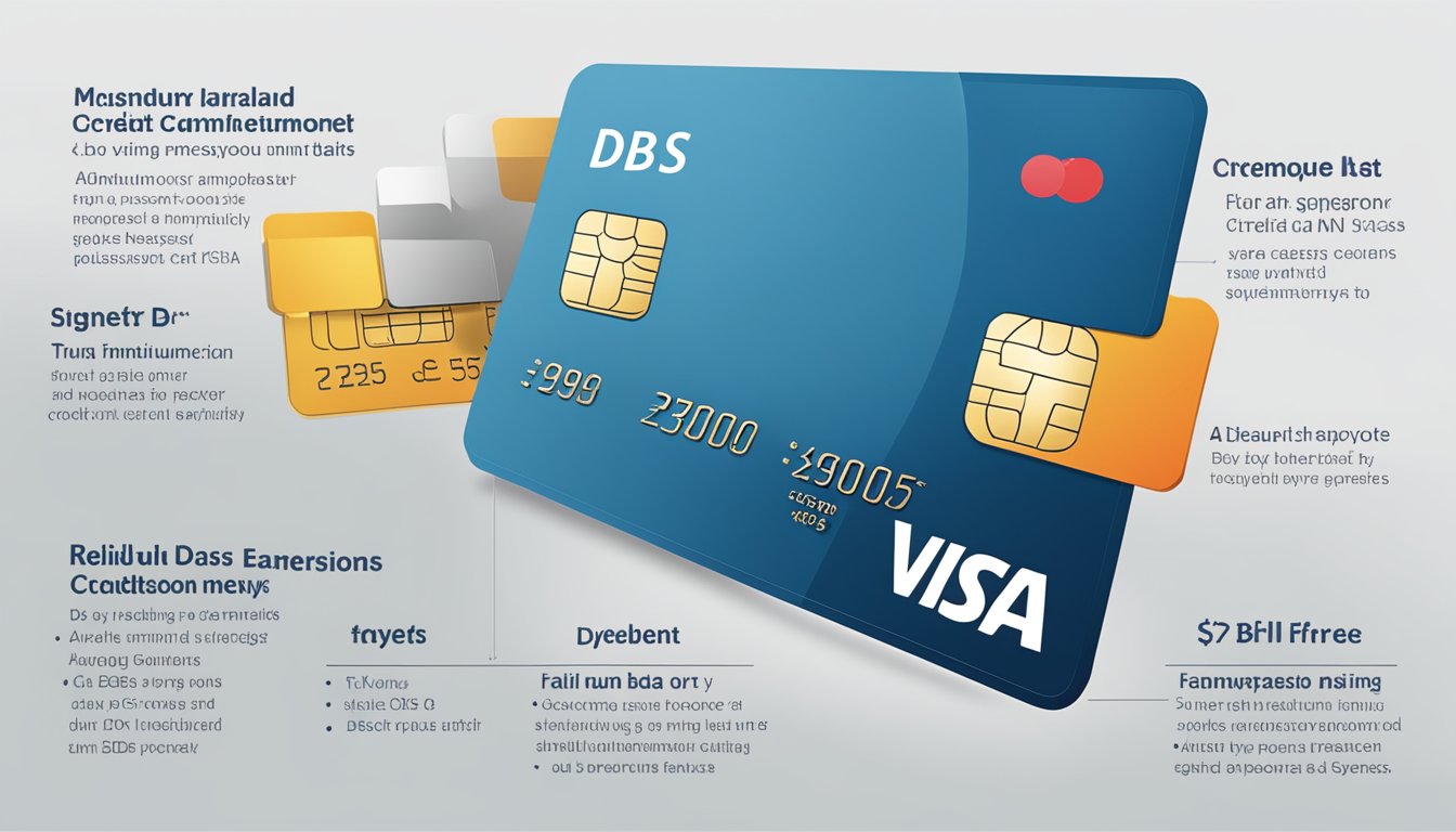 A DBS credit card with its features and benefits displayed alongside a Singaporean minimum salary requirement