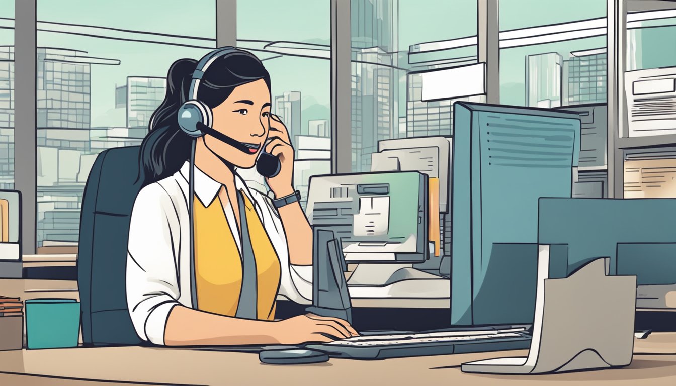 A customer service representative answering phone calls about credit card waivers in Singapore