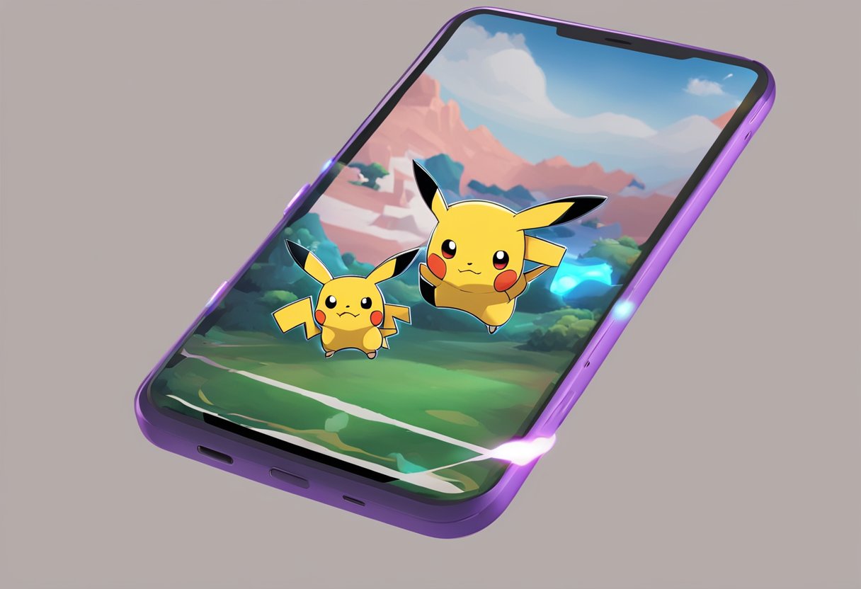 A smartphone with the Pokemon Unite logo stuck on the loading screen