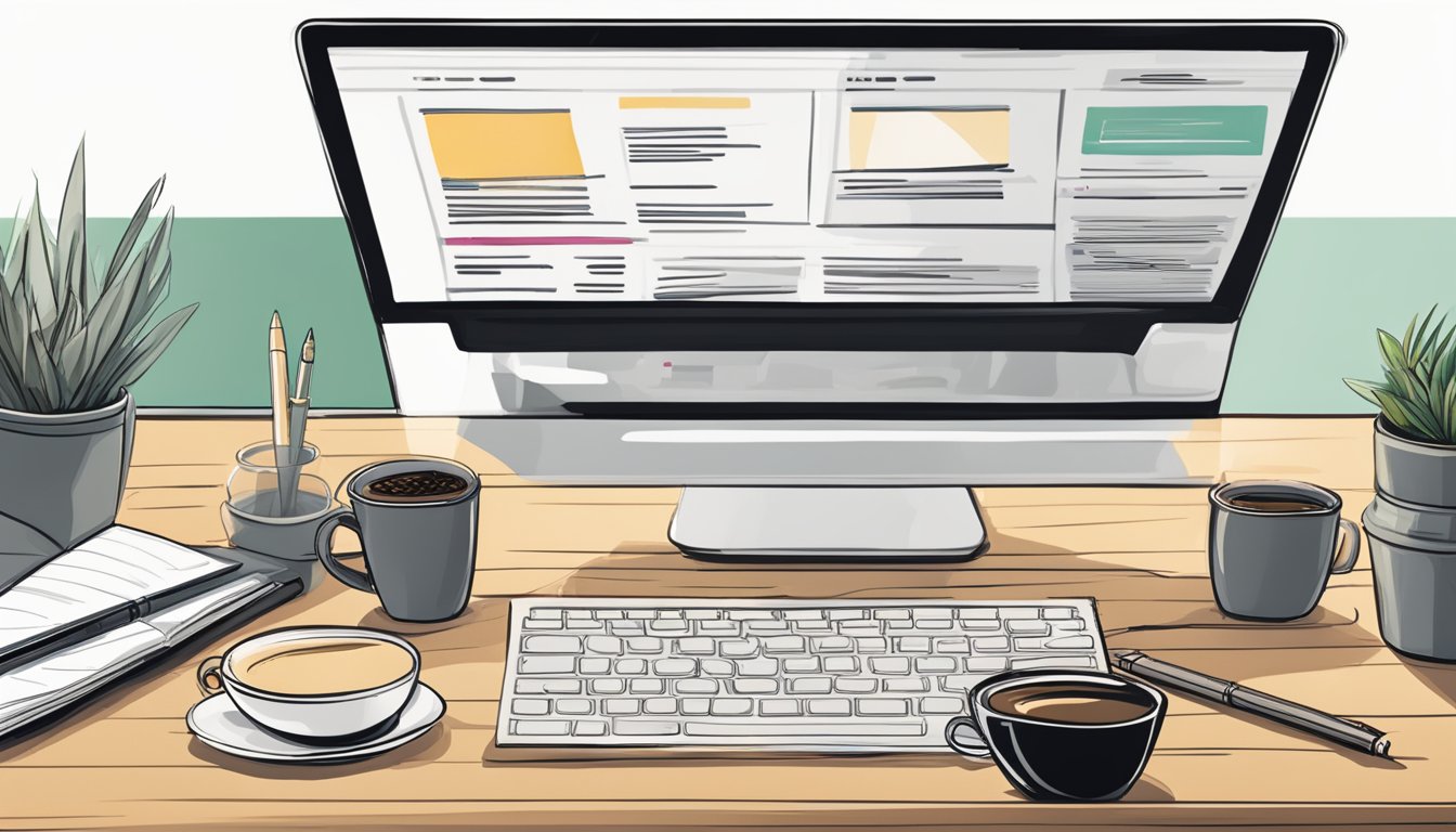 A laptop displaying the DBS DigiPortfolio homepage, with a stylus nearby and a cup of coffee on the table