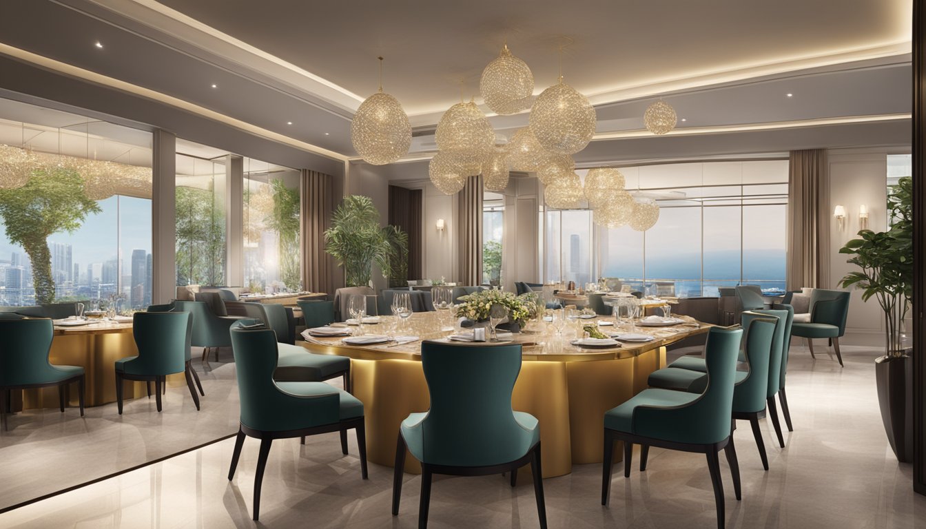 A luxurious dining setting with the DBS logo prominently displayed, showcasing exclusive rewards and benefits for DBS cardholders in Singapore