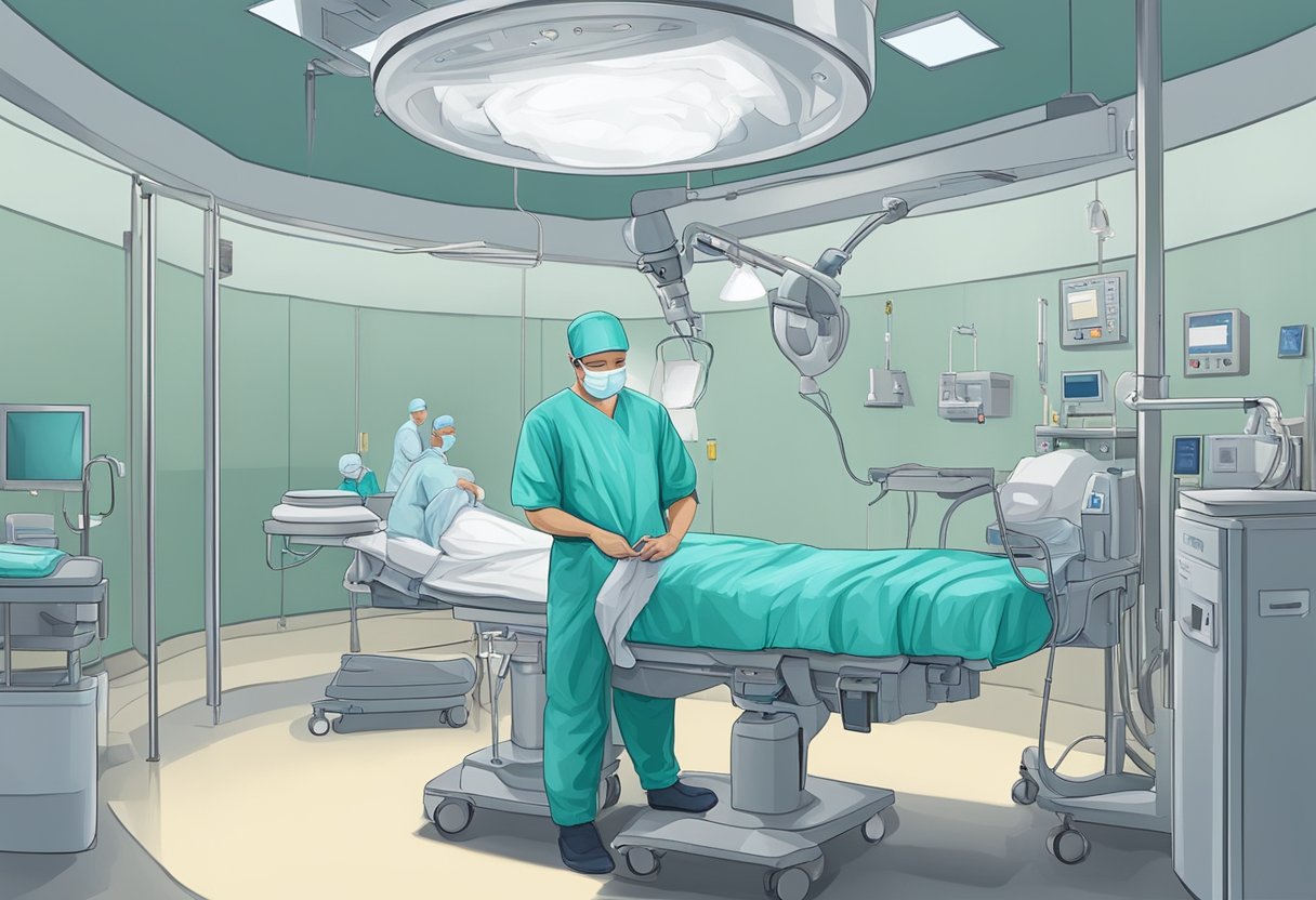 A man undergoing incontinence surgery in a hospital operating room