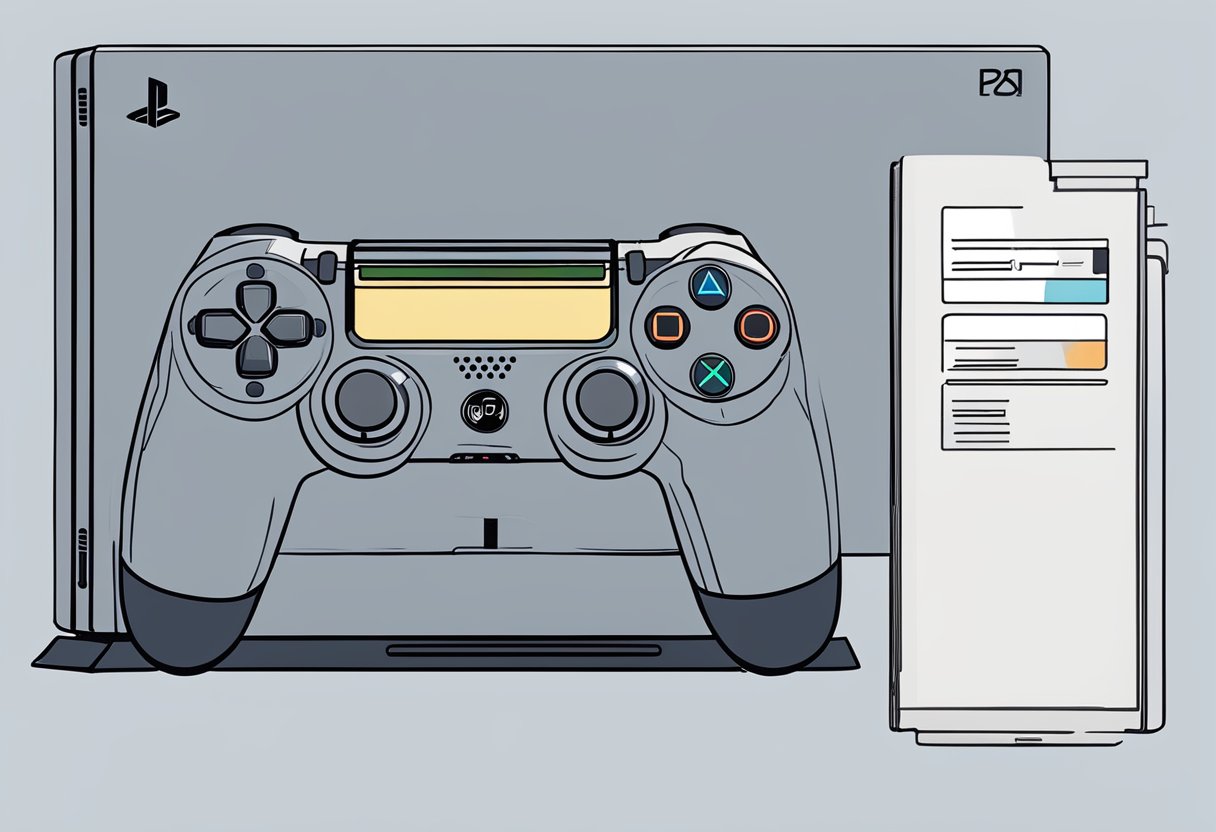 A PS4 console with an error code displayed on the screen, accompanied by a controller and a troubleshooting guide