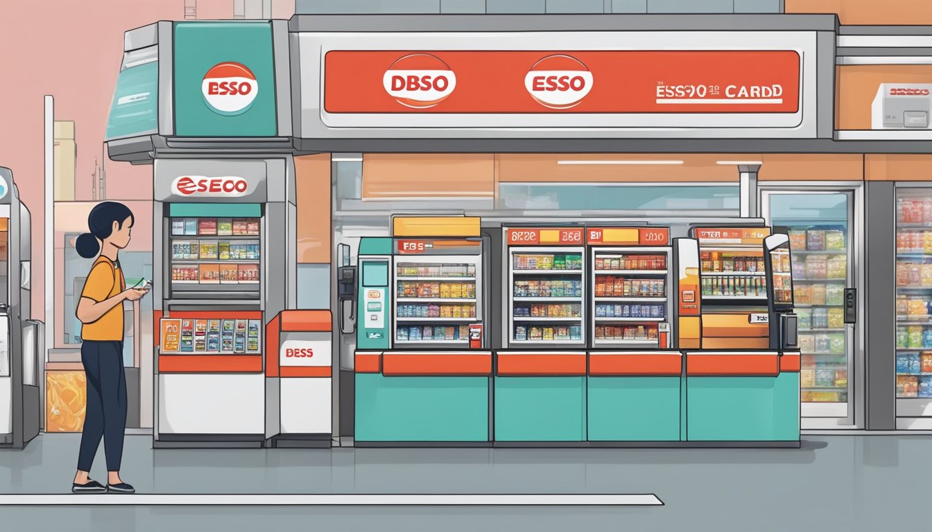 A person swipes a DBS Esso card at a convenience store in Singapore