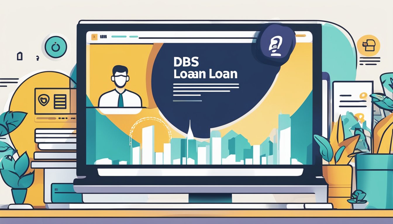 A computer screen displaying "Frequently Asked Questions dbs home loan repayment singapore" with a stylized bank logo in the background
