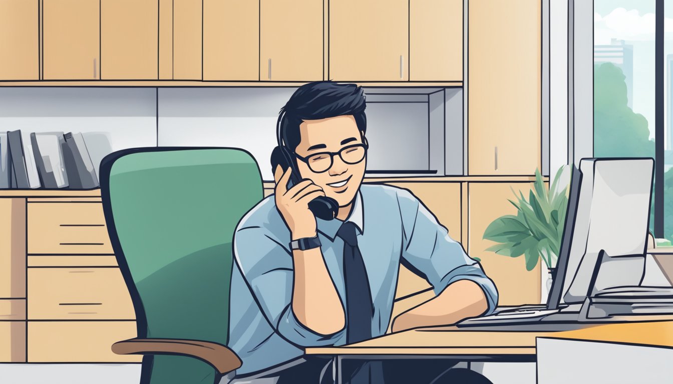 A person is on the phone, speaking with a representative from DBS housing loan hotline in Singapore, receiving support and assistance