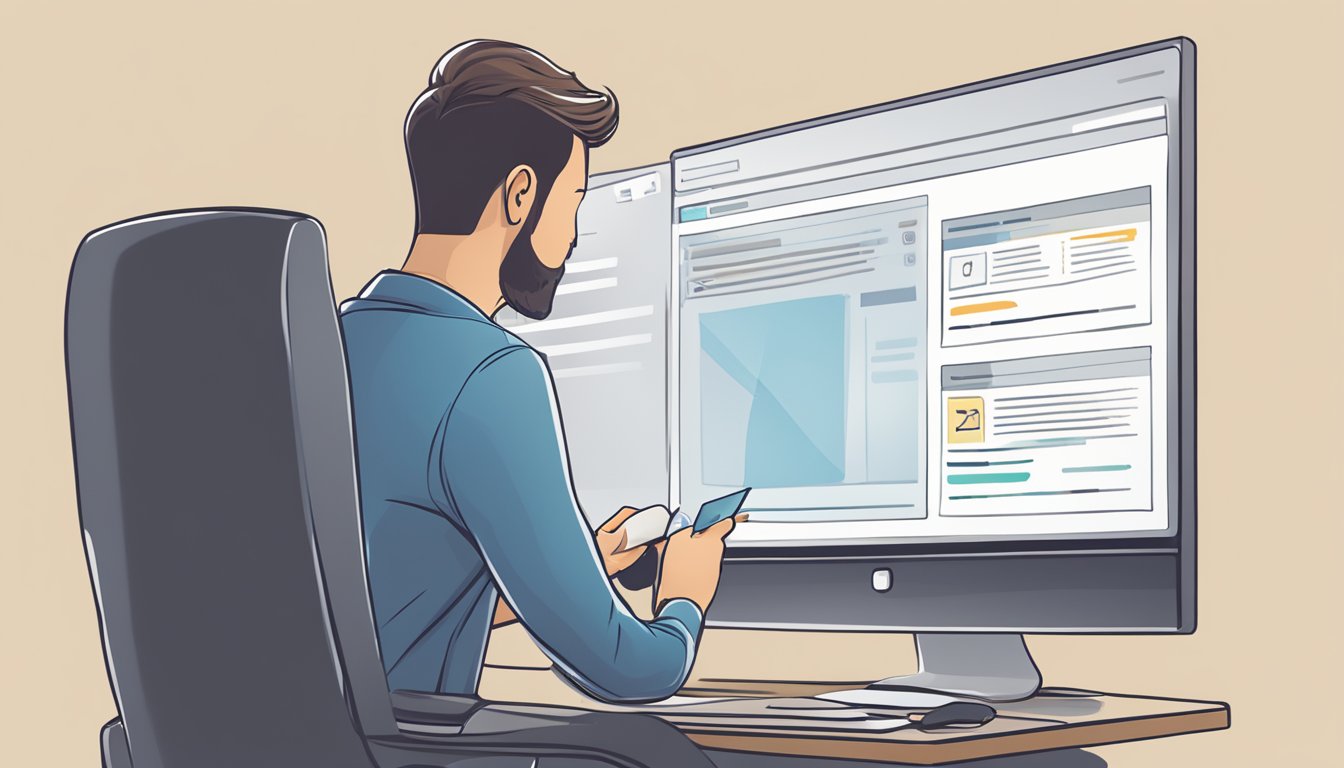 A person holding a KrisFlyer card while reading a list of frequently asked questions on a computer screen