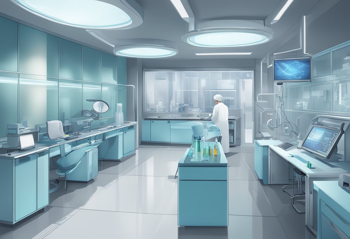 Cutting-edge research lab with futuristic equipment for incontinence development