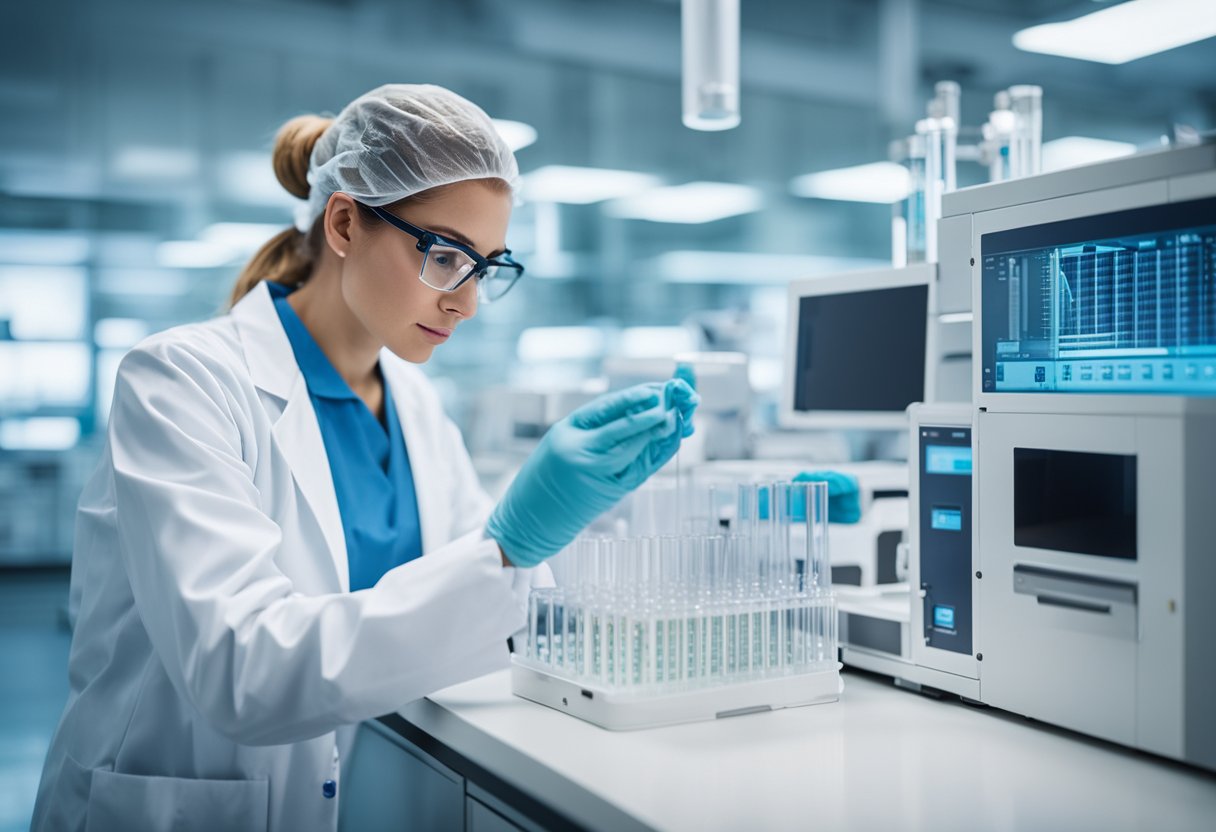 A laboratory technician prepares genetic testing panels with advanced functional testing equipment