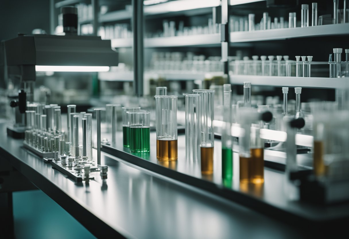 A laboratory setting with test tubes, microscopes, and genetic testing equipment