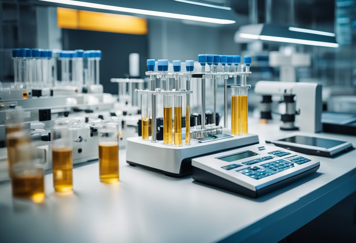 A laboratory setting with advanced genetic testing equipment and panels displayed for clinical applications