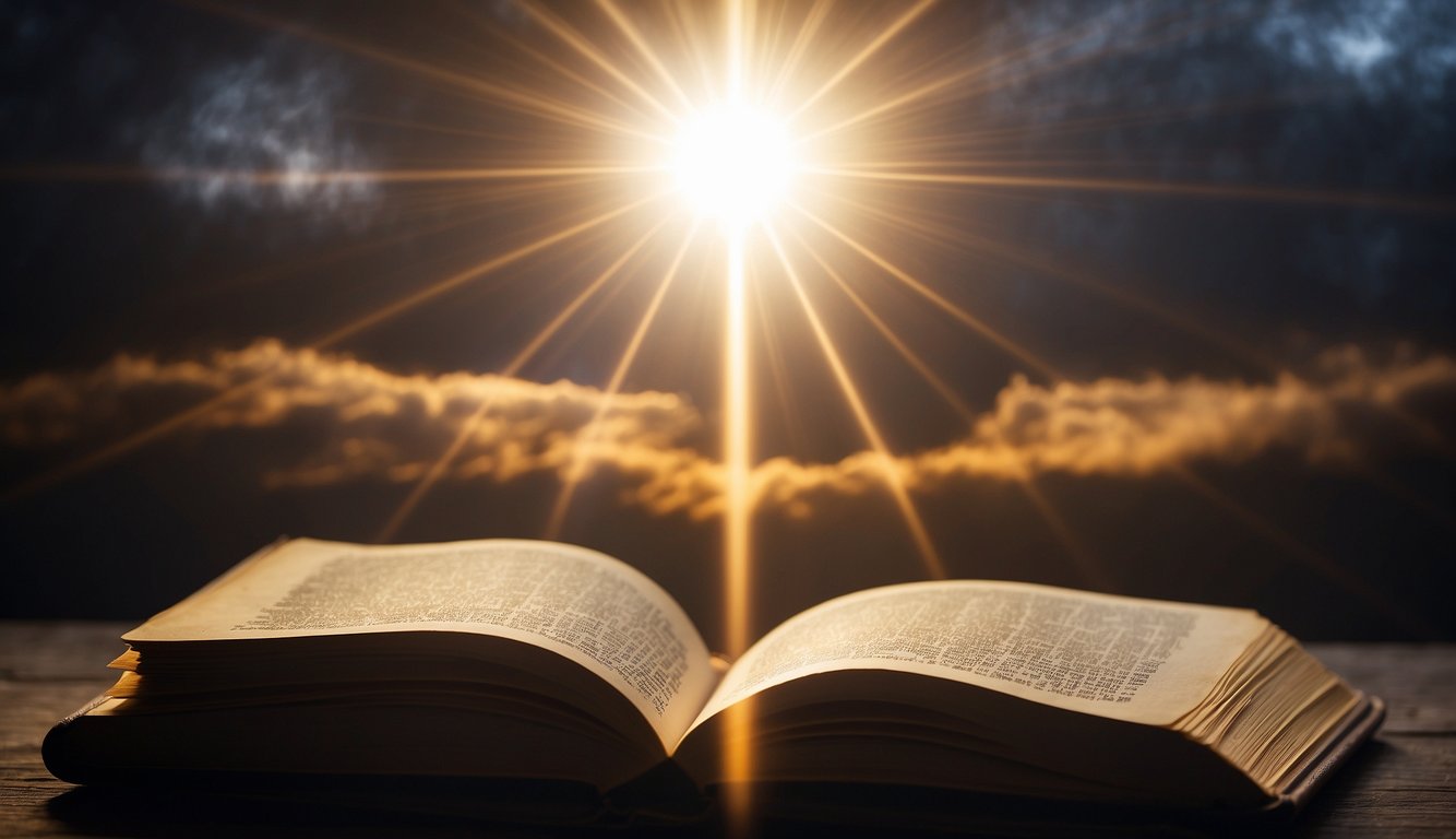 A glowing book with a halo, surrounded by rays of light, symbolizing its significance in drawing people closer to God