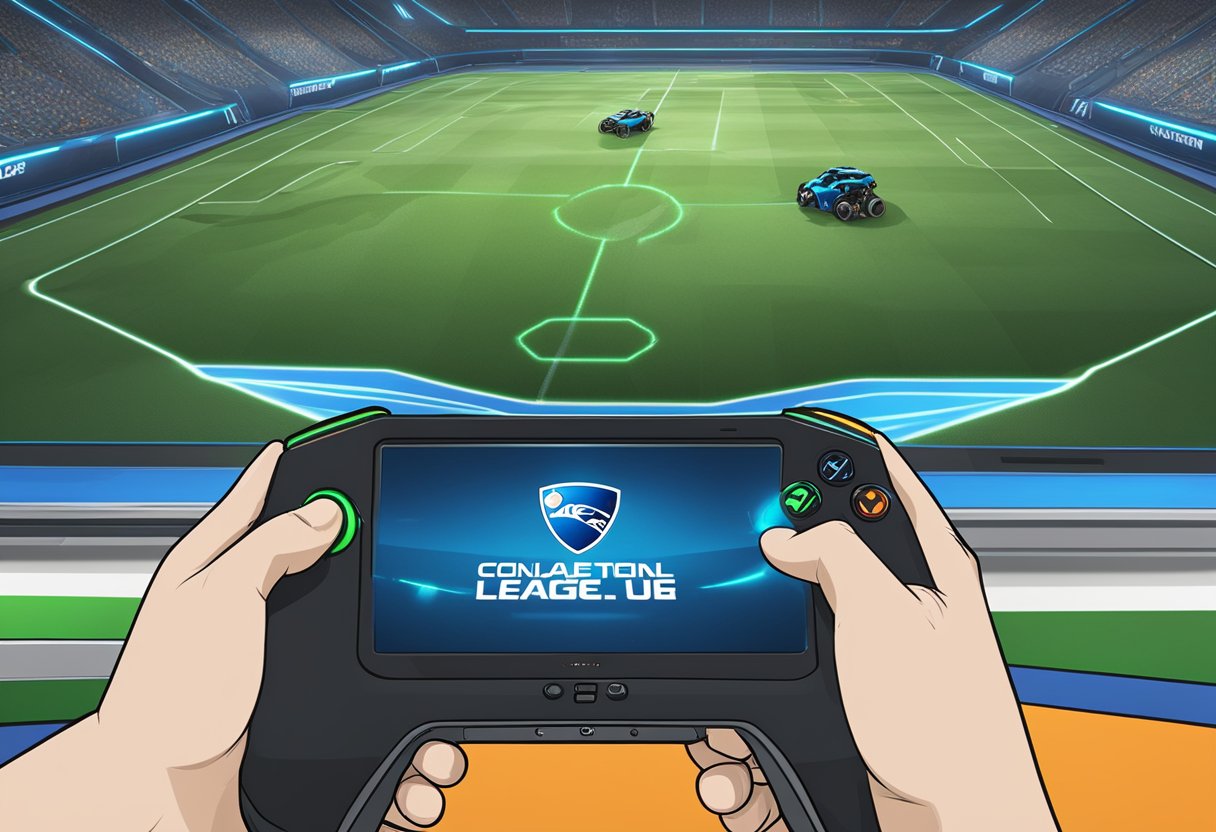 The controller is plugged in and the Rocket League game is open. The screen shows a message indicating that the controller is not being detected