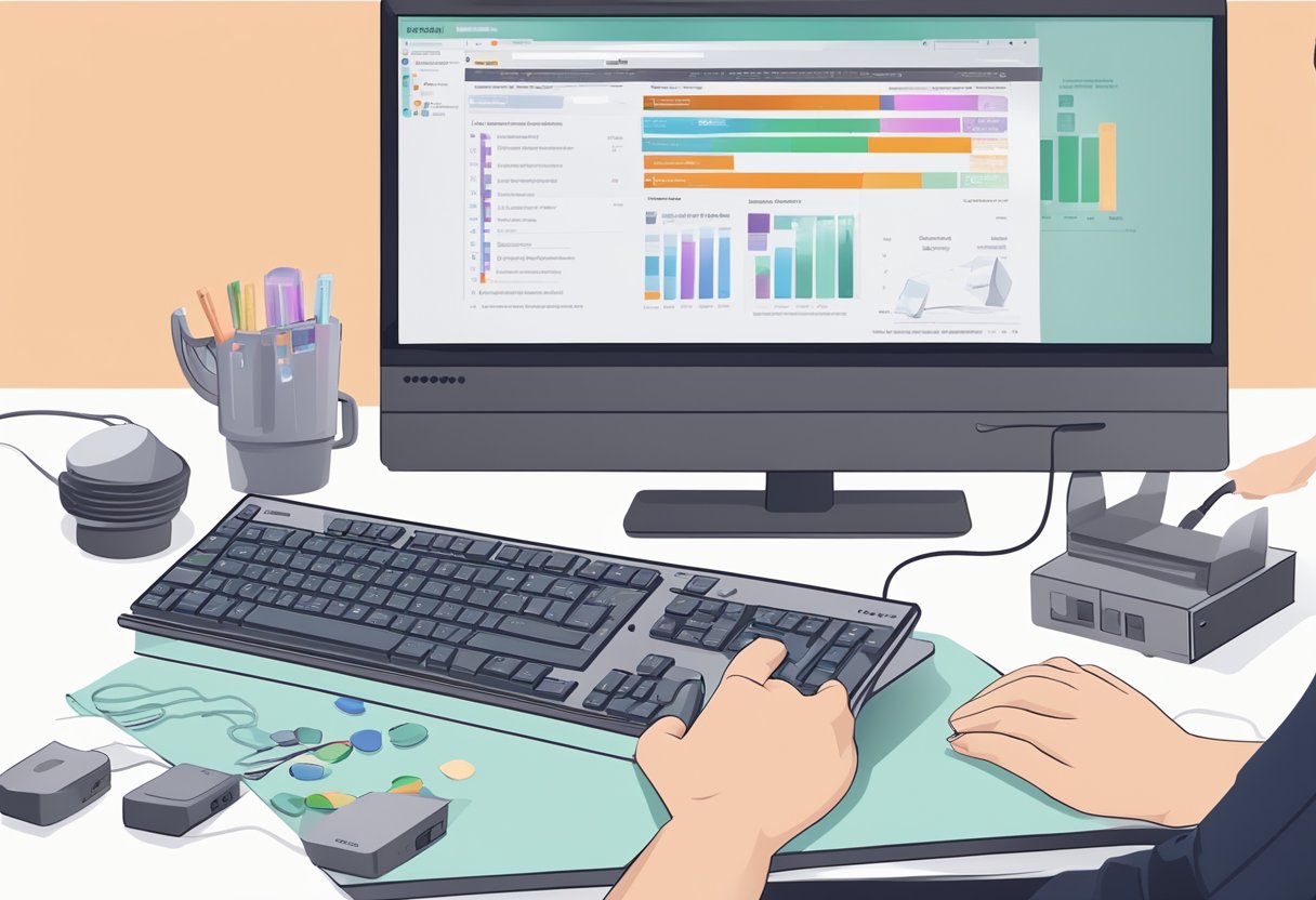 The computer screen shows a troubleshooting guide for Ryzen Master. A hand reaches for the keyboard, ready to follow the instructions