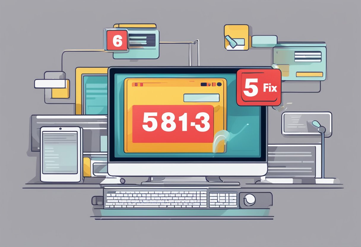 A computer screen displays an error message "5823 fix screen recording failed to save" with a red exclamation mark icon