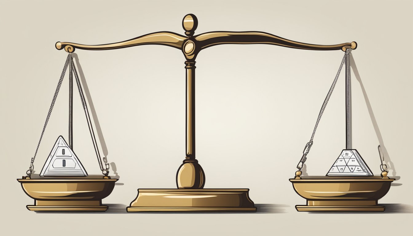 A scale with a balance, one side labeled "intrinsic goals" and the other "extrinsic goals." The intrinsic side is weighted down, symbolizing their greater importance