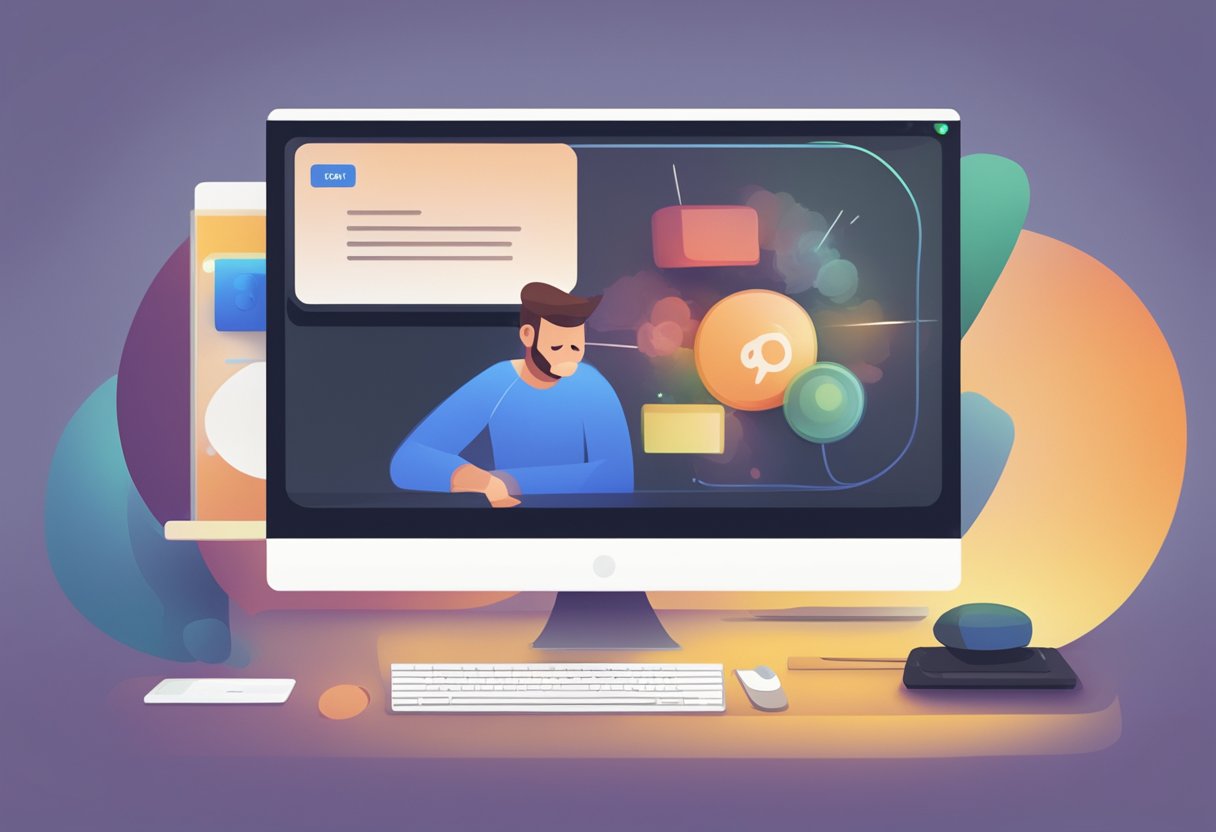 A computer screen showing a "not enough disk space" error message in the Steam application, with a frustrated expression on the user's face