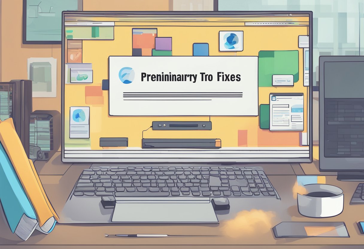 A computer screen displaying a loading icon with the text "Preliminary Fixes fix steam takes forever to open" in the background