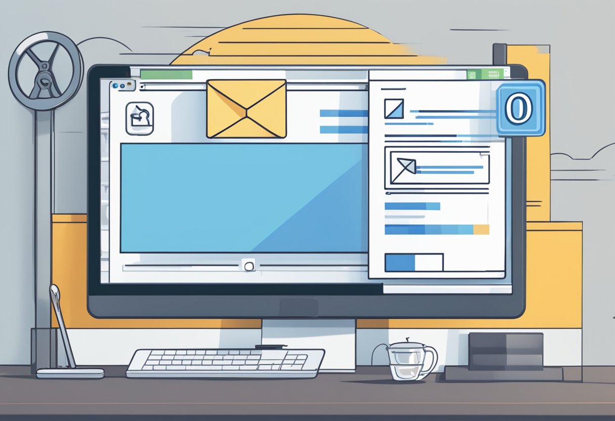 A computer screen displaying an error message for undeliverable emails in Outlook, with a wrench icon and a progress bar indicating the fixing process