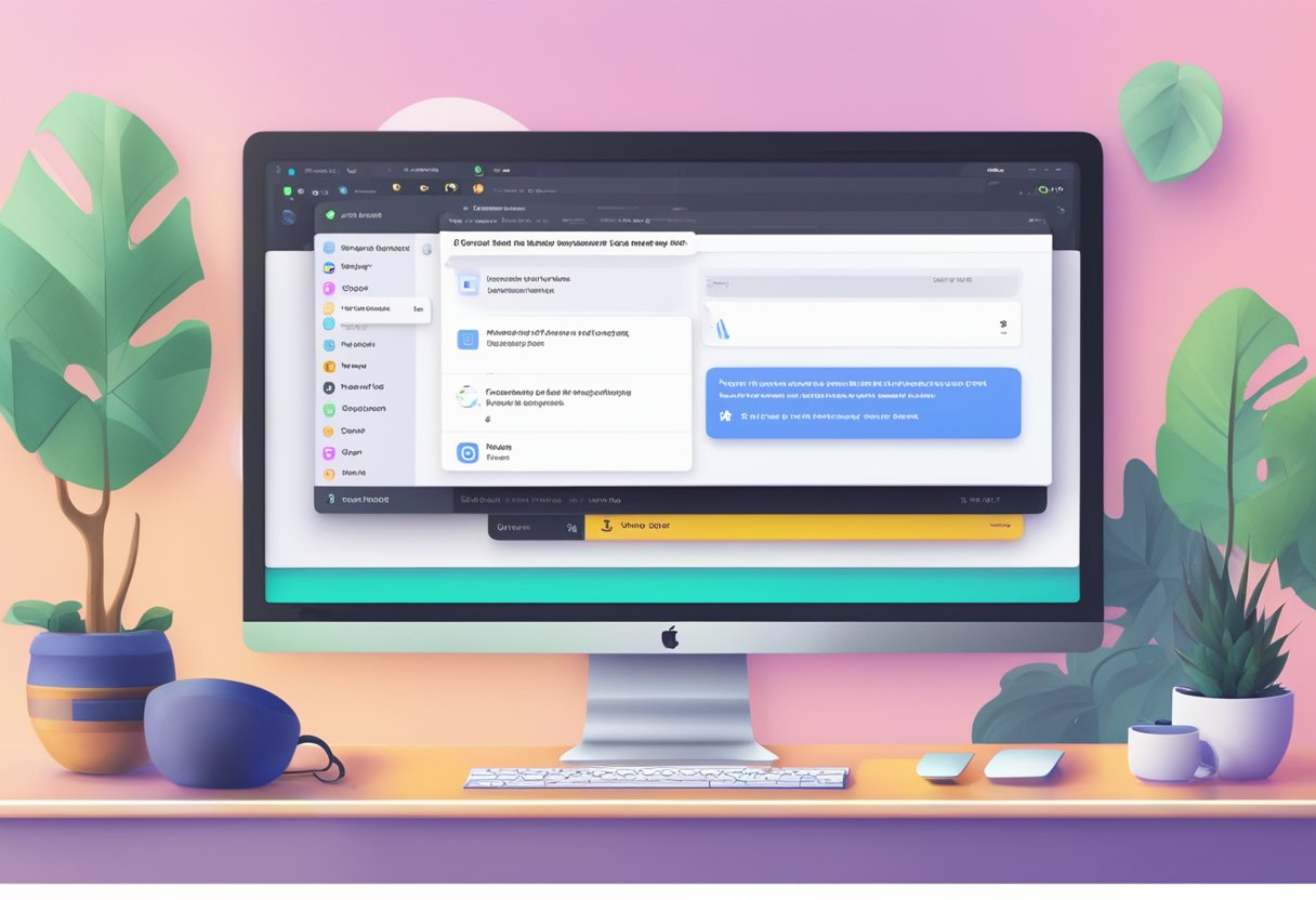 A Mac screen displays a Discord update error message. An arrow points to a "fix update failed" button
