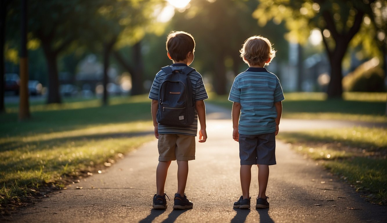 A child standing at a crossroads, facing a difficult path. A shining light illuminates the way forward, guiding them towards the teachings of the Lord