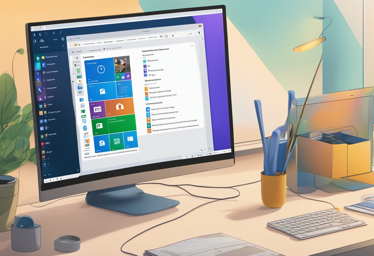 A computer screen displaying a Windows 11 desktop with a spotlight feature not functioning properly. Error messages and settings menus are visible on the screen