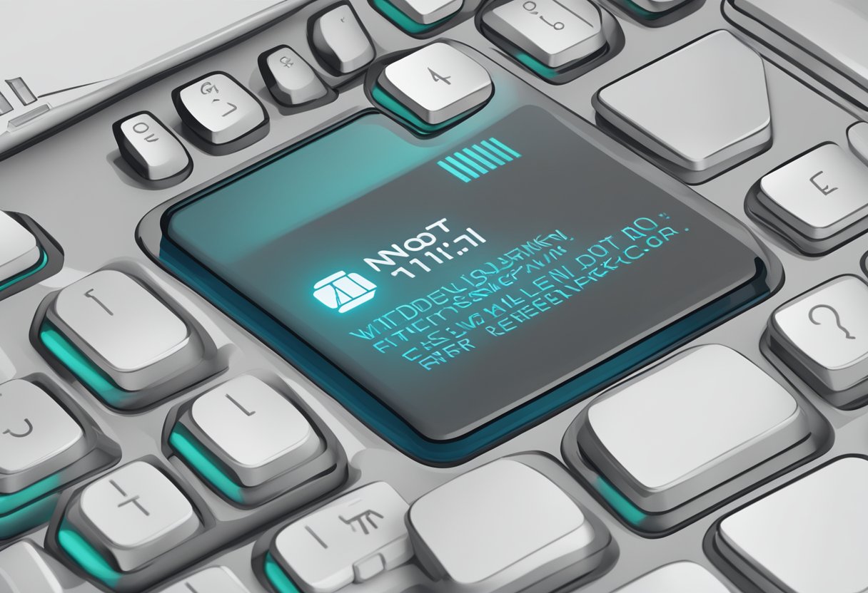 A computer screen displaying a Windows 11 virtual keyboard with a "not working" error message