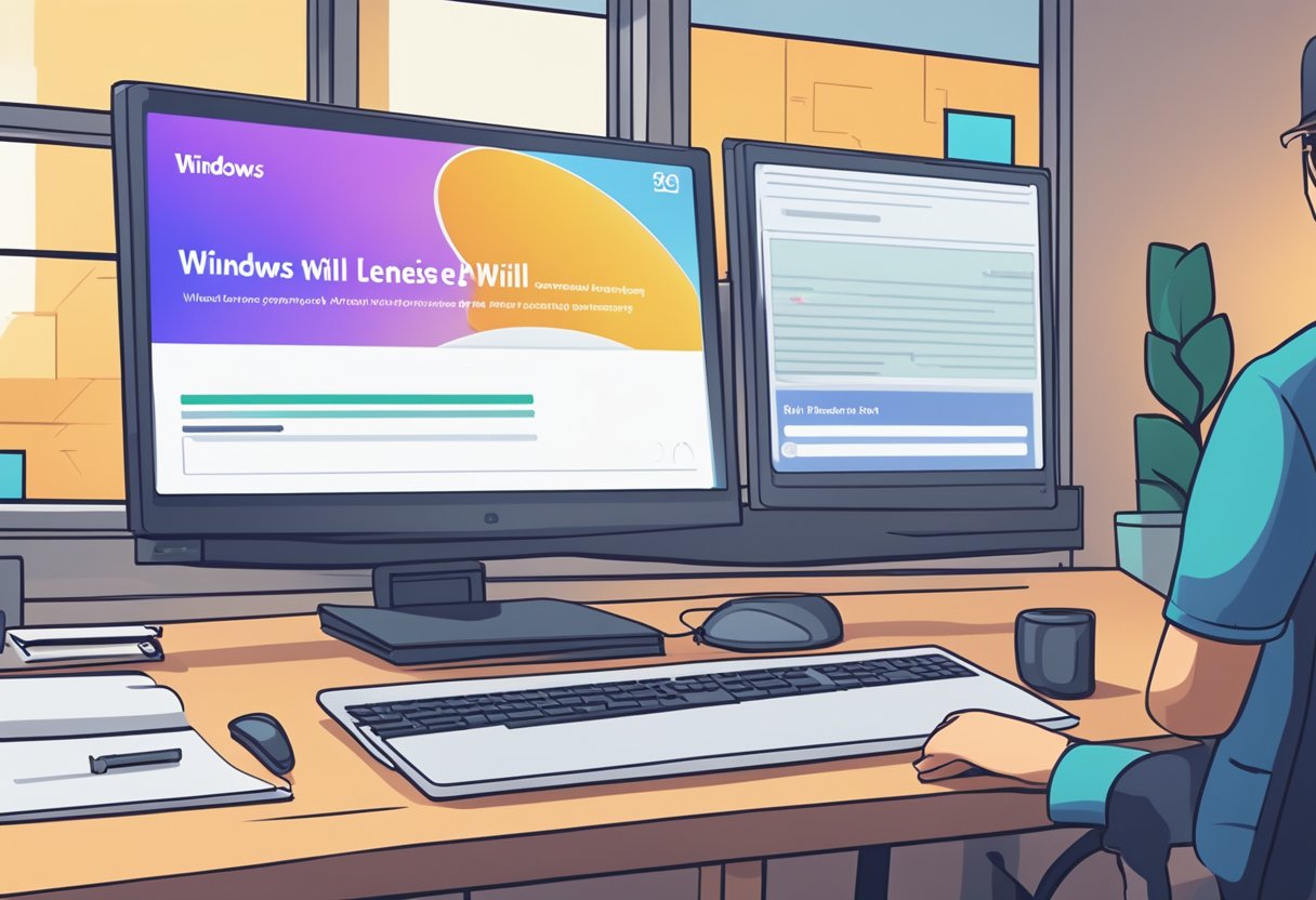 A computer screen displaying a "Windows license will expire soon" error message on a Windows 11 operating system