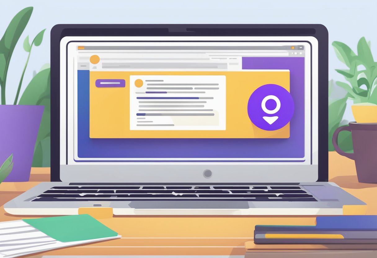 A laptop displaying a loading Yahoo Mail page, with a spinning wheel icon and a frustrated expression on the user's face