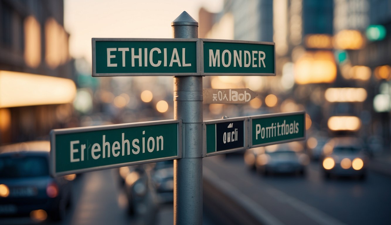 A signpost pointing to ethical money lenders amidst a sea of unethical ones